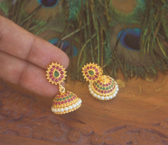 Gold Plated MultiColor Stone Jumkas T2161