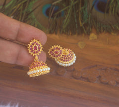 Gold Plated Pink Stone Jumkas T2162
