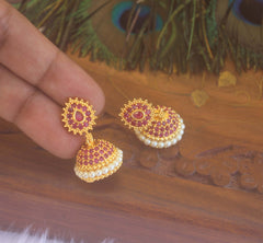 Gold Plated Pink Stone Jumkas T2162