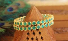 Gold Plated Green Stone Bangles T2914