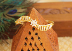 Gold Plated CZ Stone Floral Kada T3104