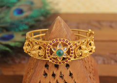 Antique Gold Plated Peacock Multi Color Stone Kada T3093