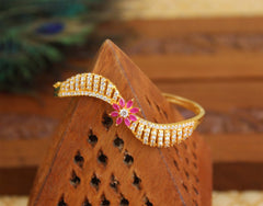 Gold Plated CZ Stone Floral Kada T3105