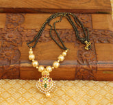 Gold Plated Peacock Stone Long Black Beads Necklace T2357
