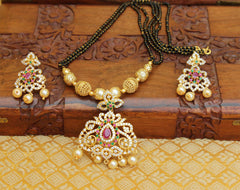 Designer Gold Plated Black Beads Necklace Set T2370