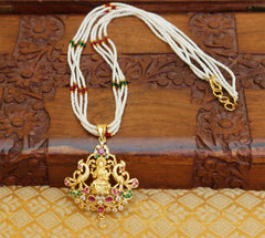Gold Plated Lakshmi Pendant With Beads Necklace T2316