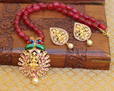 Gold Plated Temple Peacock Handmade Beads Necklace Set T2712