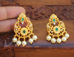 Stylish Matte Finish Pearl Peacock Earrings T2491