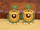Matte Finish Peacock Green Stone Earrings T2485