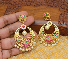Floral Style Matte Finish Stone Earrings T2830