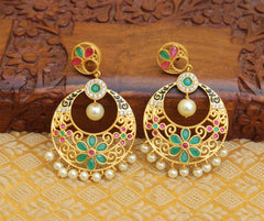 Floral Style Matte Finish Stone Earrings T2831