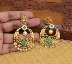 Floral Style Matte Finish Stone Earrings T2831