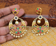 Floral Style Matte Finish Stone Earrings T2832