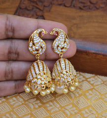 Gold Plated CZ Stone Peacock Jhumka Earrings T2790