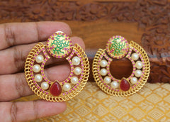 Matte Finish Pearl Stone Earrings T2838