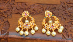 Matte Finish Pearl Stone Earrings T2759