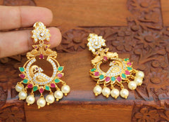 CZ Stone Gold Plated Peacock Earrings T2822