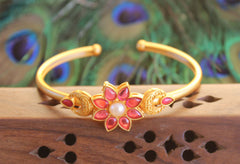 Matte Finish Floral Pink Stone Kada T3063