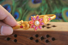 Matte Finish Floral Pink Stone Kada T3063