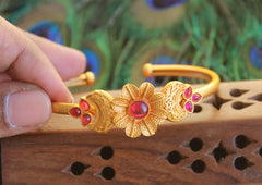 Matte Finish Pink Stone Floral Kada T3064