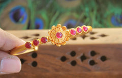 Matte Finish floral Pink Stone Kada T3066