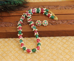 Handmade Pearl Beads Stone Necklace Set T2709