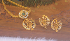 Premium Matte Finish Temple Krishna Necklace Set T2232