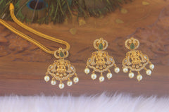 CZ Stone Temple Pearl Necklace Set T2228