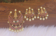 Kempu Stone Temple Pendant Set T2230