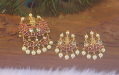 Kempu Stone Temple Pendant Set T2230