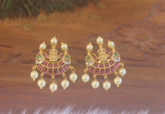 Kempu Stone Temple Pendant Set T2230