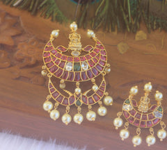 Kempu Stone Temple Pendant Set T2230