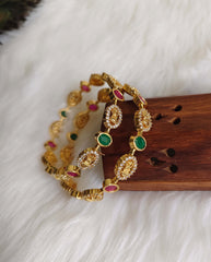 Gold Plated CZ Stone Temple Lakshmi Bangles T3128