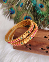 Matte Finish Kempu Stone Temple Bangles T3125