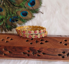 Gold Plated CZ Pink Stone Bangles T3129