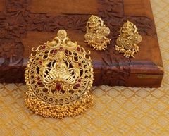 Gold Plated Temple Peacock Pendant Set T2808
