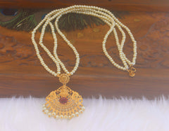 Temple Matte Finish Pearl Long Necklace T2287