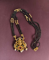 Gold Plated Peacock Temple Stone Black Beads Necklace T3137