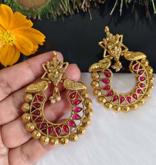 Temple Gold Plated Peacock Ganesh Earrings T2845