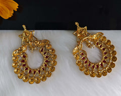 Temple Gold Plated Peacock Ganesh Earrings T2845