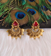 Gold Plated Temple Red Color Earrings T3170