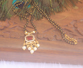 Gold Plated Stone Black Beads Necklace T2175