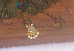 Gold Plated Stone Black Beads Necklace T2176