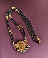 Gold Plated Temple CZ Stone Black Beads Necklace T3139