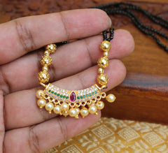 Designer Gold Plated Black Beads Necklace T2362