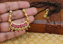 Gold Plated Designer Black Beads Necklace T2364