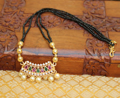 Gold Plated Designer Black Beads Necklace T2365