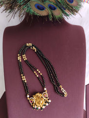 Gold Plated Temple CZ Stone Black Beads Necklace T3139
