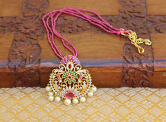 Matte Finish Pendant with Beads Necklace T2279