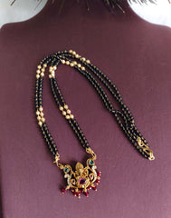 Gold Plated Temple Ganesh Black Beads Necklace T3140